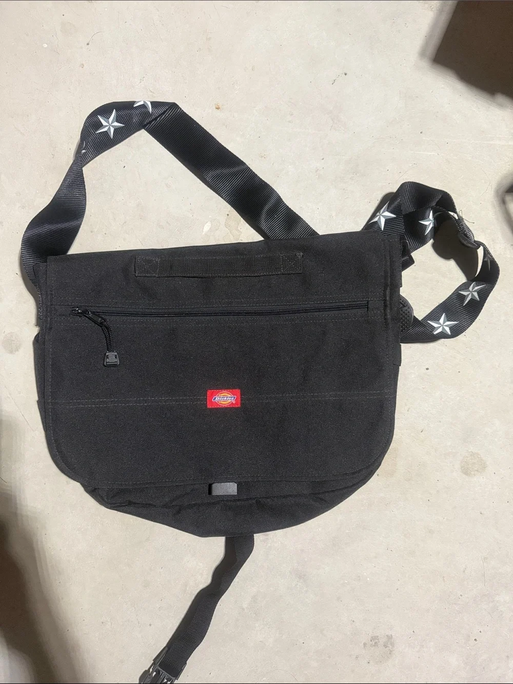 Dickies Black Canvas Messenger Bag with Star Strap